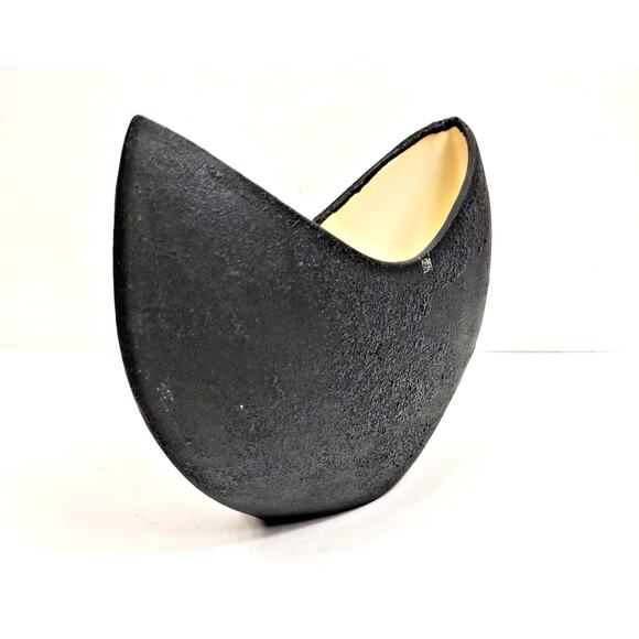 Vintage Abstract Crescent Shape Vase MCM Pottery Hand Painted Textured - Picture 5 of 7